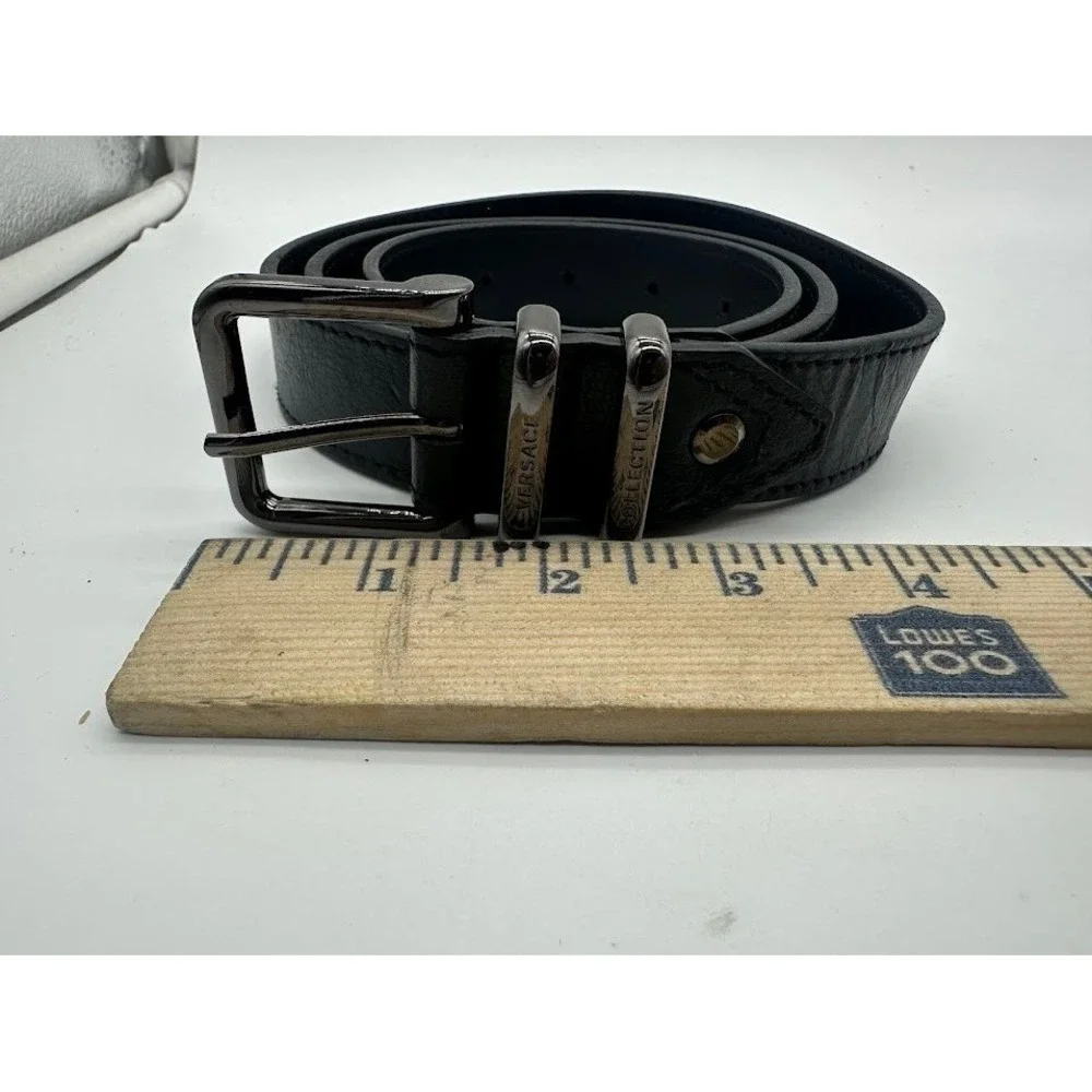 Versace Collection Mens Black Leather Belt Gunmetal Buckle Made in Italy Size 38